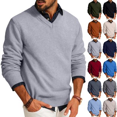 Męskie swetry z dekoltem w serek, casualowe dzianinowe, lekkie, sukienkowe, z długim rękawem, slim fit, jesienno-zimowe pulowery