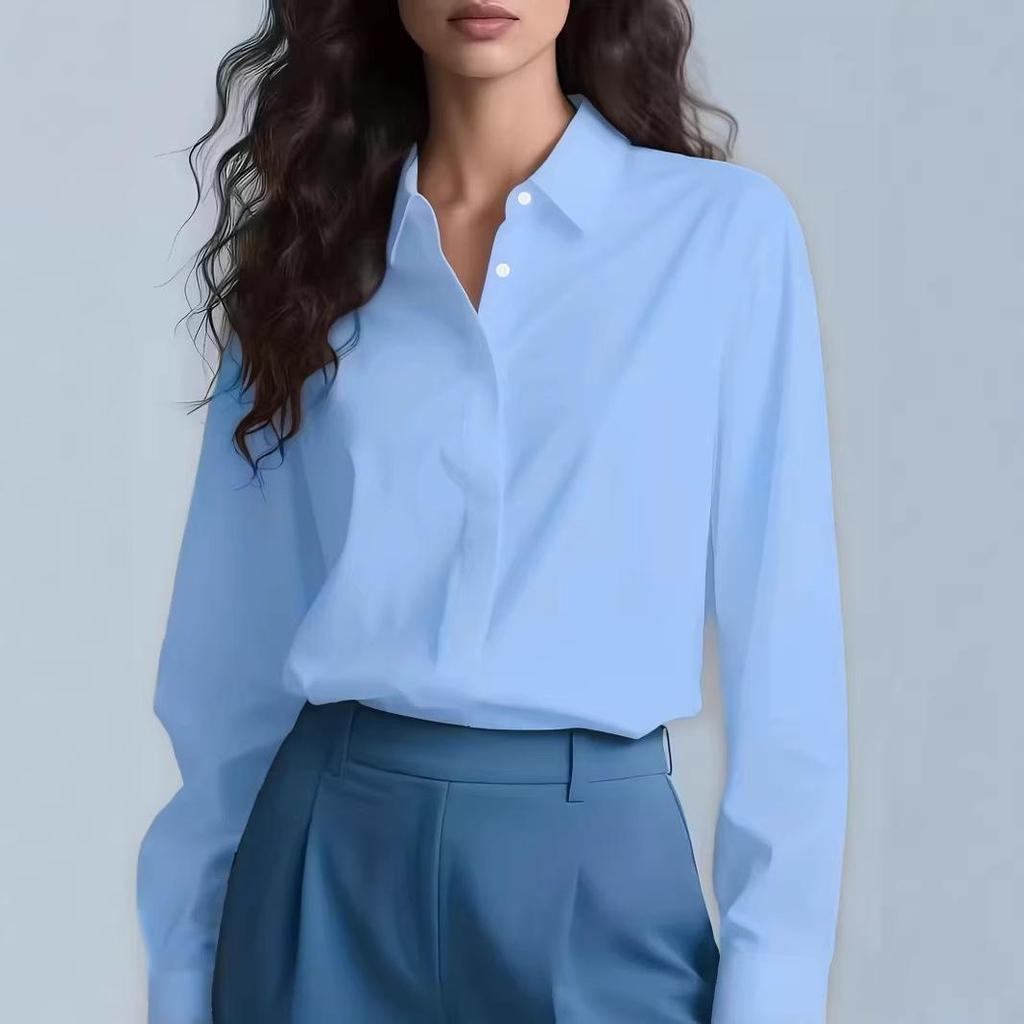 Women's Professional Hidden Placket Button Work Shirt - Office Wear European & American Style