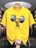 Unisexs Summer 100 Cotton Fashion Creative Weightlifting Pattern Printed Casual Sports Loose Round Neck Short Sleeve Tshirt