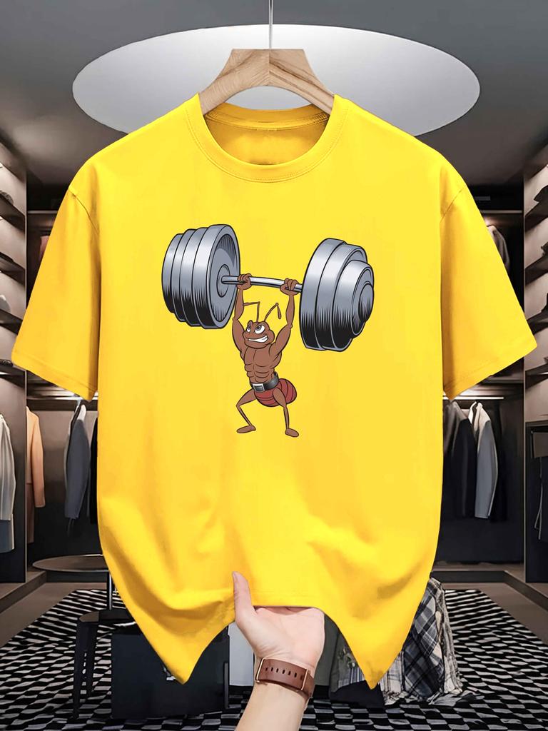 Unisexs Summer 100 Cotton Fashion Creative Weightlifting Pattern Printed Casual Sports Loose Round Neck Short Sleeve Tshirt