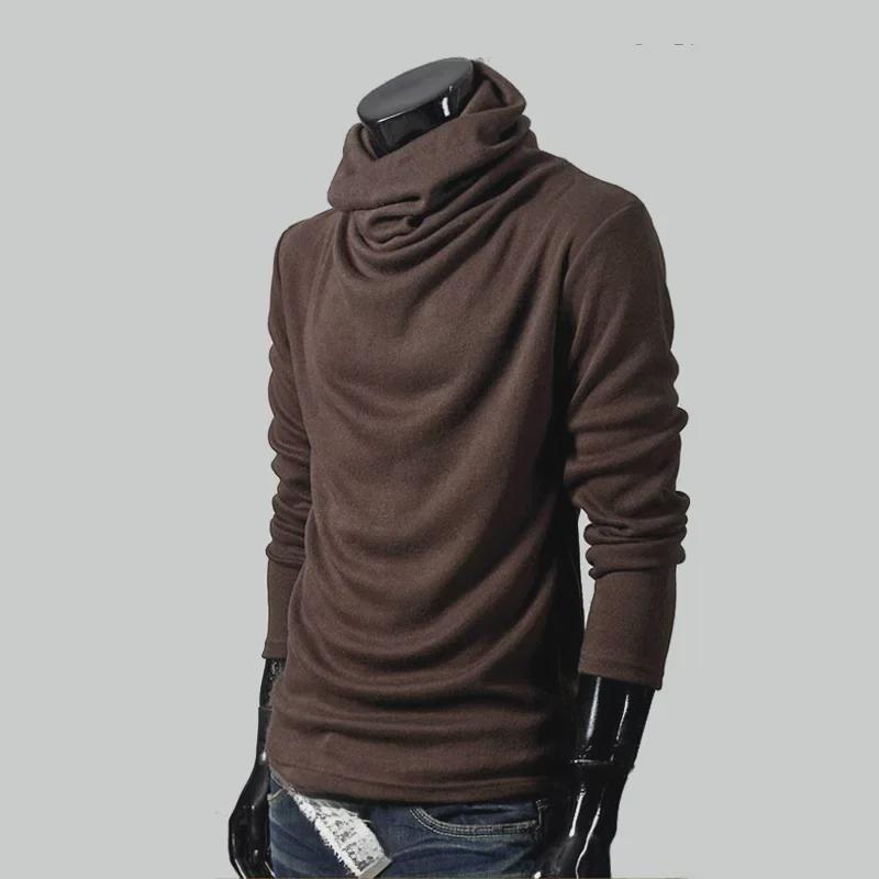 

Мужская осенняя однотонная футболка Slim Fit с высоким воротником и длинными рукавами 2XL кофейный