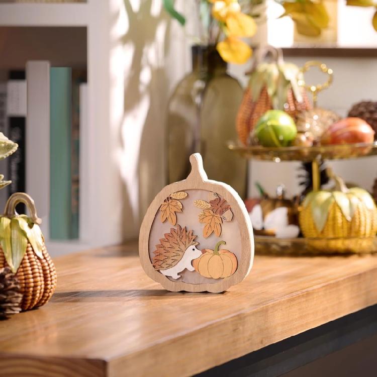 Handmade Fall Themed Wood Carving Decoration Thanksgiving Table Centerpieces Nontoxic Family Friendly Design Ornament
