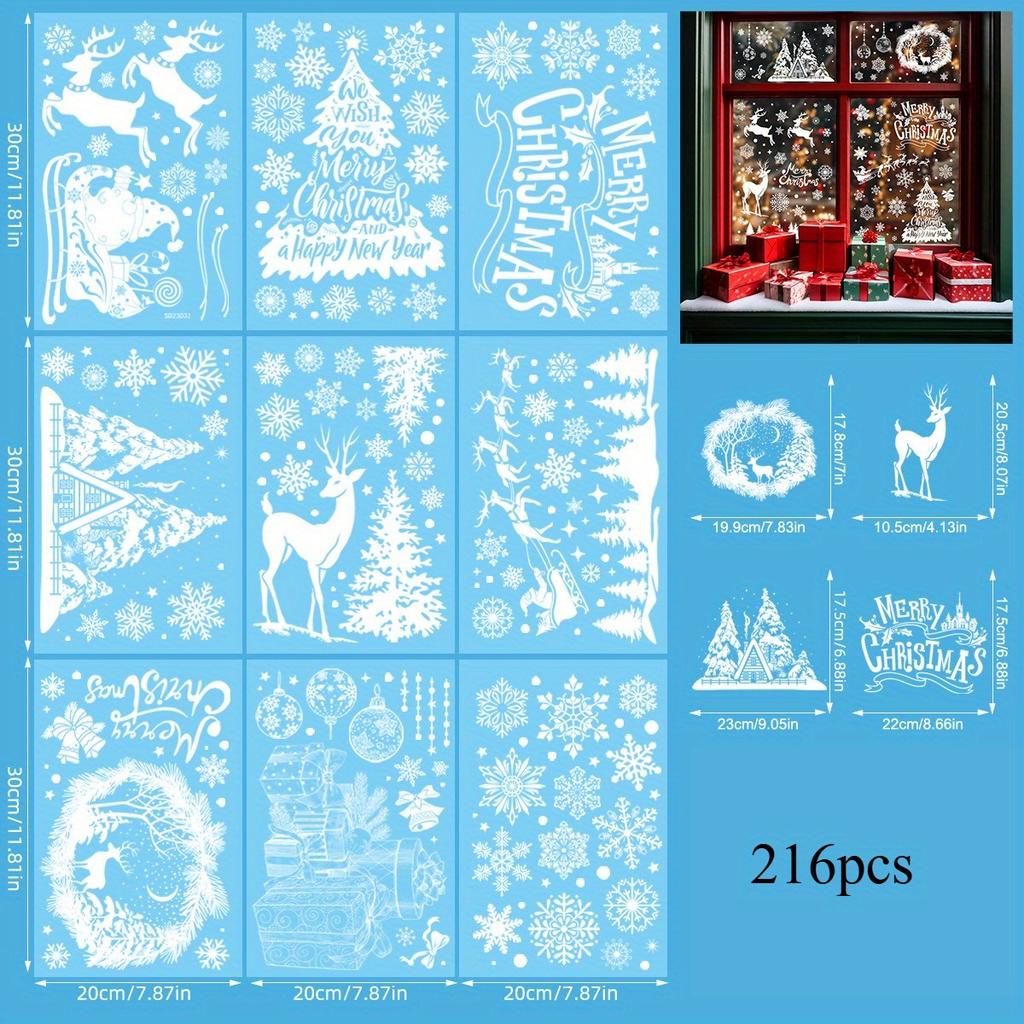 9 Blätter/1 Satz Weihnachtsfensteraufkleber - Winterhaus-Aufkleber, Einfacher Stil Wiederverwendbare Nicht-klebende Straßenansicht Bordürenaufkleber