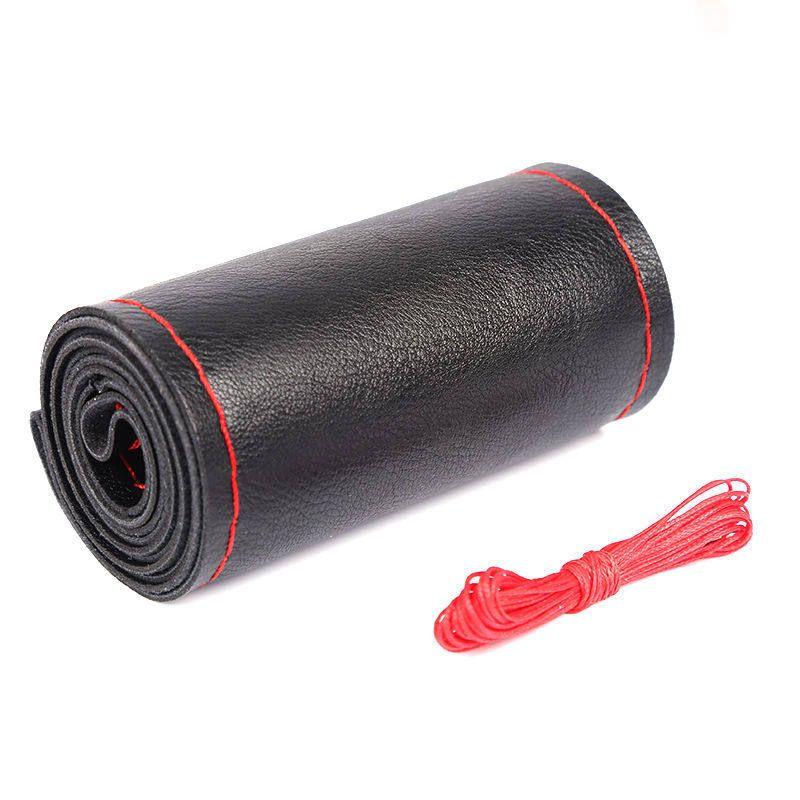 

Hand-Stitched Leather Steering Wheel Cover, Sweat-Absorbent, Breathable, Non-Slip, Suitable for All Seasons, First-Layer Cowhide Super Fiber Non-Porous Red Thread
