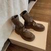 Herbst und Winter neue modische dicke Ferse dicke Sohle dünne Stiefel runde Spitze plissierter Reißverschluss hinten Pile Kurzstiefel Damen