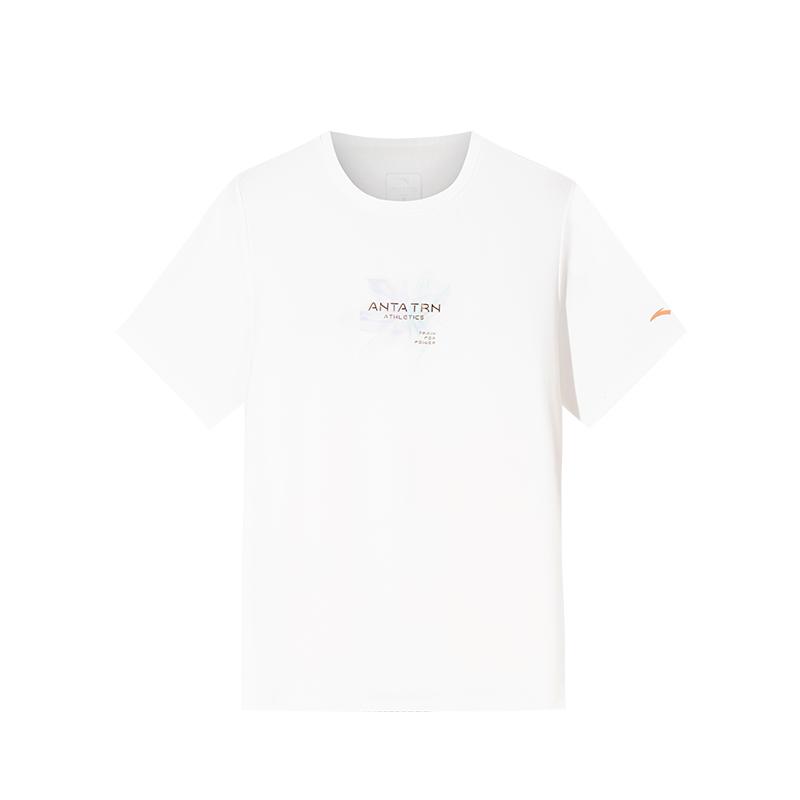 Anta Comfortable Simple Versatile Round Neck Letter Casual Sports T-Shirt Women Tops Paper-White 162537119-1