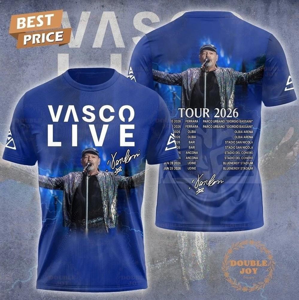 

Vasco Rossi Tour 2026 Special Edition Blue AOP T Shirt Size S5XL Unisex T-Shirt XL