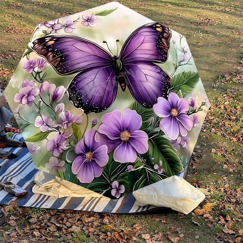 1PC Butterfly FlowersAutomatic Open/Close Umbrella with Windproof, 8-Rib Sturdy Canopy, Durable Ribs, Fashionable Design, Outdoor Accessory, Fun Prin,