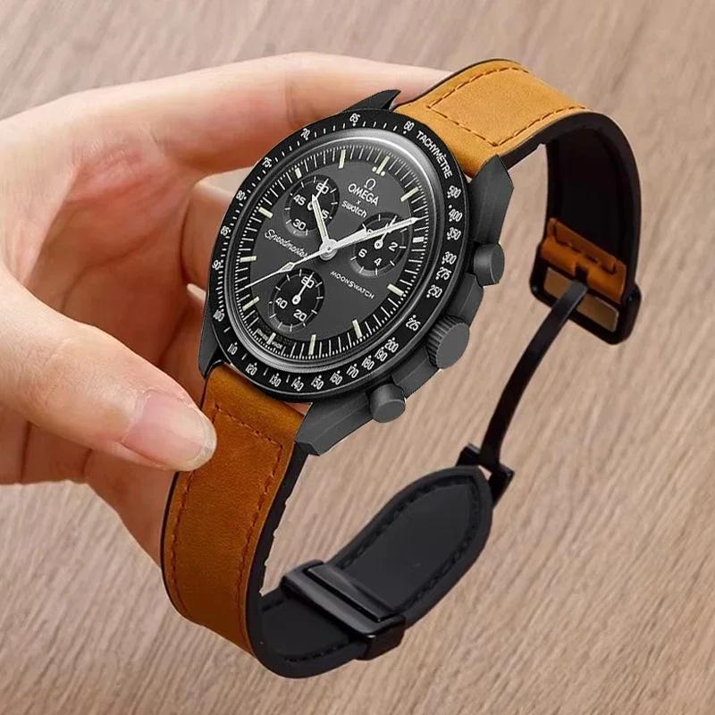 

Кожаный+Силиконовый Ремешок 20 мм 22 мм Для Omega X Swatch Joint MoonSwatch Магнитный Ремешок Xiaomi Watch S4 S3 S2 S1/Huawei GT3 4 5 2028 20MM Width Band коричневый