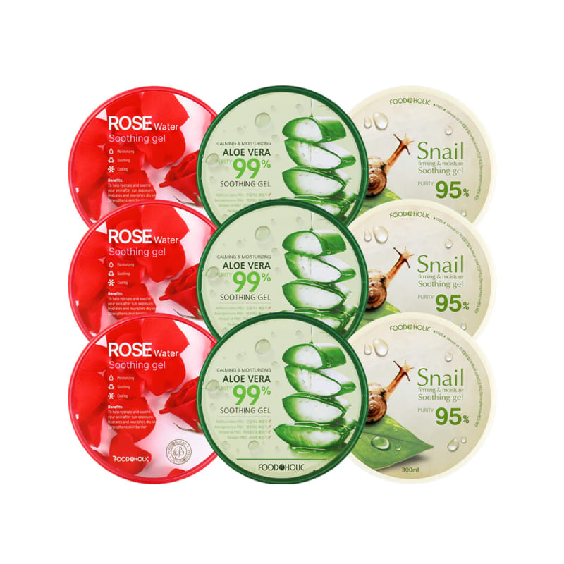 (3ea) Foodaholic Aloe/Snigel/Rosenvatten Lugnande Gel 300ml (Välj 1)