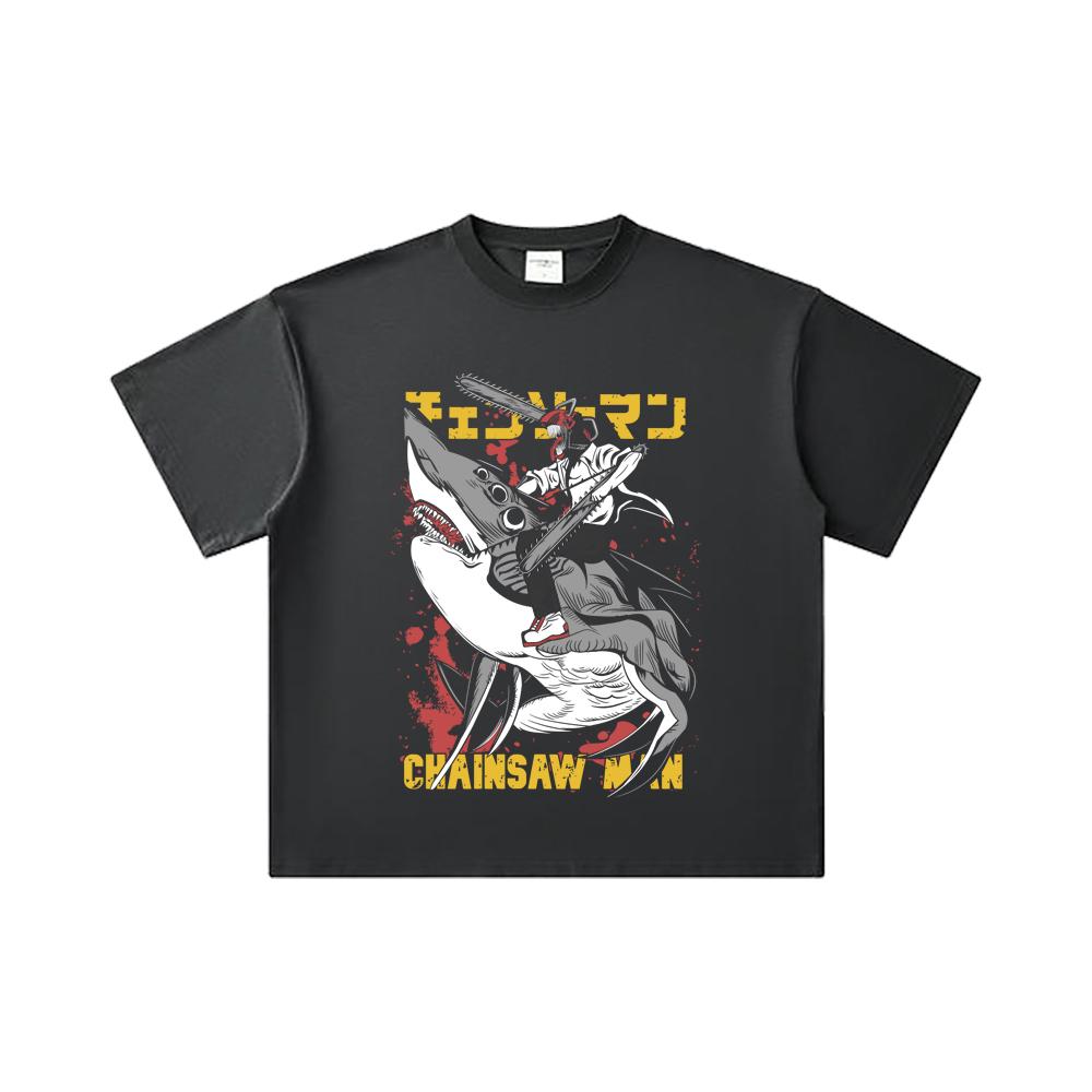 260 GSM Double Yarn 32 Count 100% Cotton Chainsaw Man V43 Denji Print Unisex Heavy Cotton T Shirt