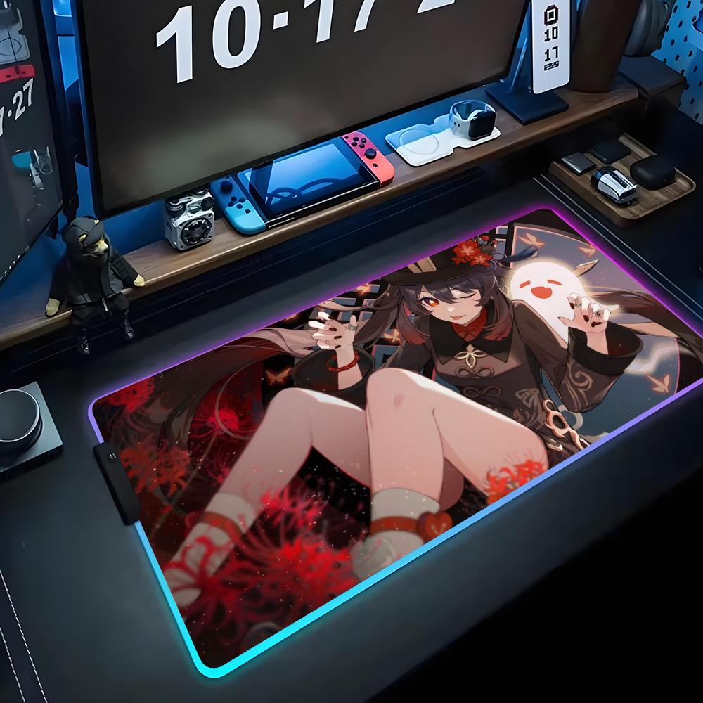 

hu tao Mouse Pad RGB Gaming Mousepad Big LED Pad PC Desk Mat Luminous Mouse Pad Large Keyboard Mats Table Rug With Backlit RGB600x300x3mm