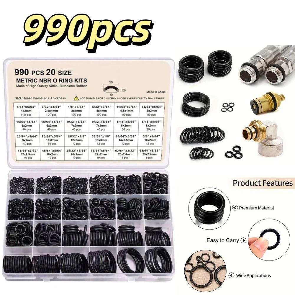 Durable Seal Rubber O-Rings 990pcs Kit O-Type Sealing Rubber Ring Pressure Washer