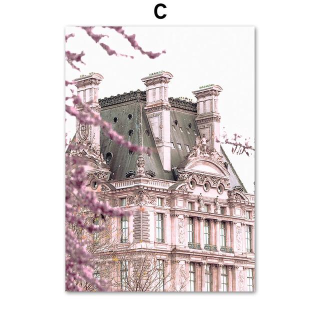 Pink Sakura Paris Tower Peony Travel Quotes Wall Art Canvas Painting Nordic Posters And Prints Wall Pictures Living Room Decor