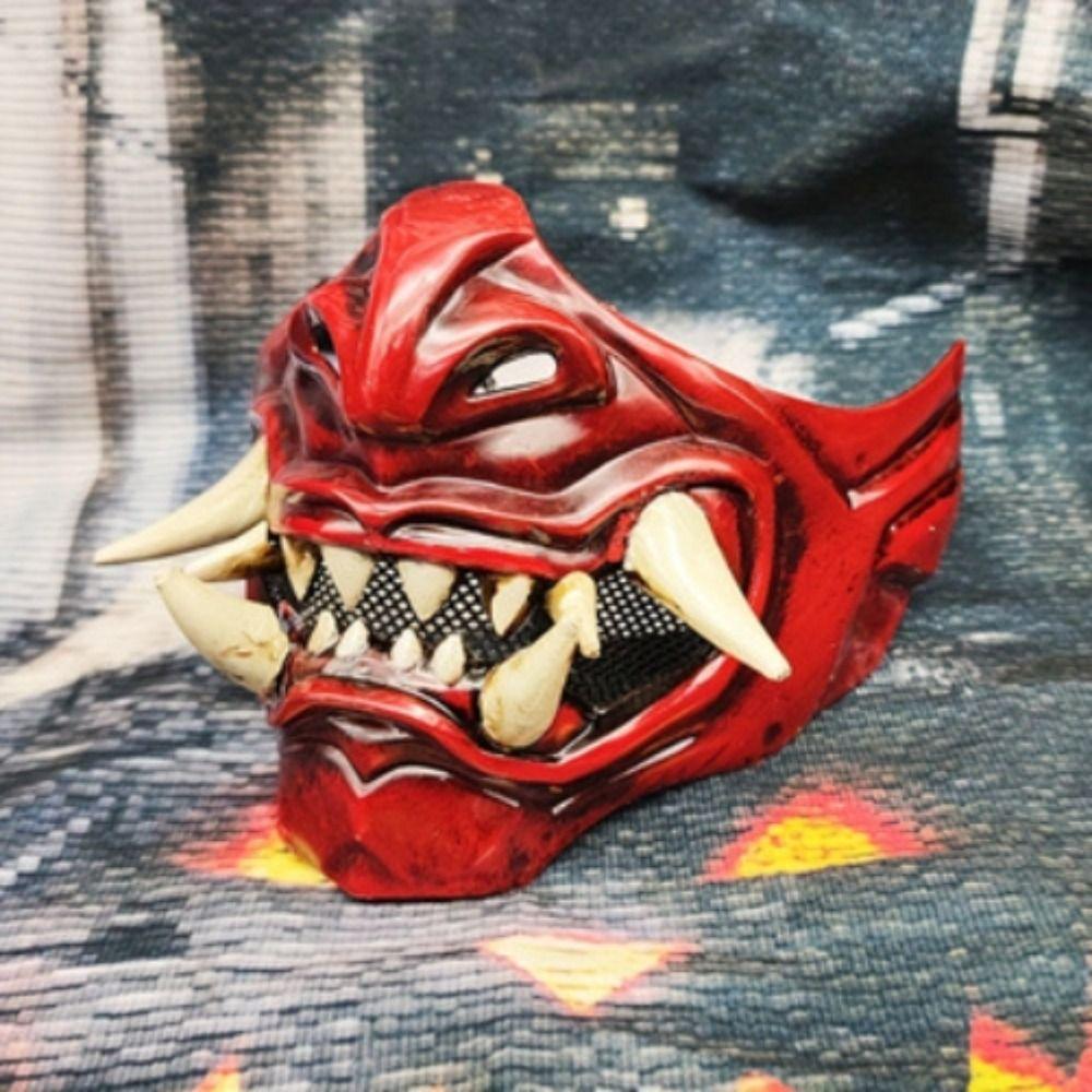 Spooky Cosplay Red Prajna Mask Dress Up Japanese Mask Toy Samurai Cosplay Mask  Halloween