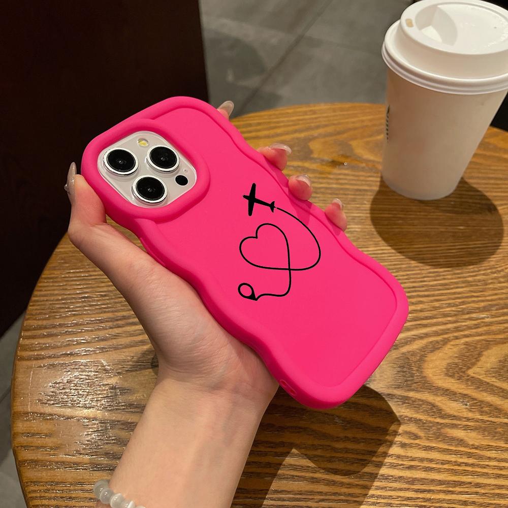 N68 Airplane Flight Trajectory Art Macaron Wavy Edge Phone Cases for iPhone 16 Pro Max Samsung S24 A35 A54 Xiaomi Redmi Note 13 Honor Shockproof Cover