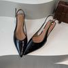 Mode SUOJIALUN Sommer Neu Damen Sandale Mode Spitz Zehenbereich Flach zum Hineinschlüpfen Damen Elegant Slingback Schuhe Dünner Mittlerer Absatz Kleid Pantoletten