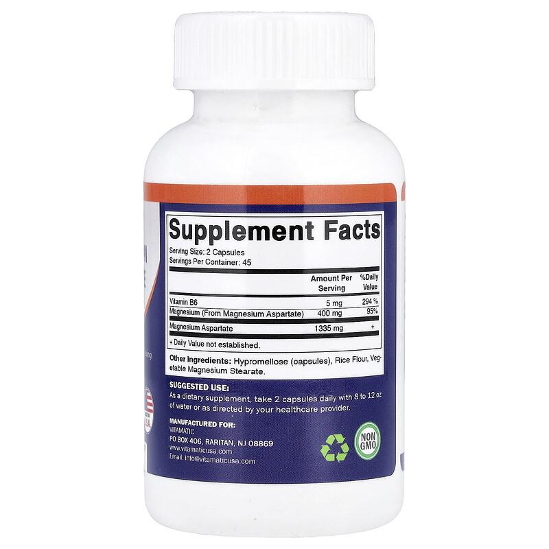 Magnesium Aspartate with B6, 90 Vegetarian Capsules