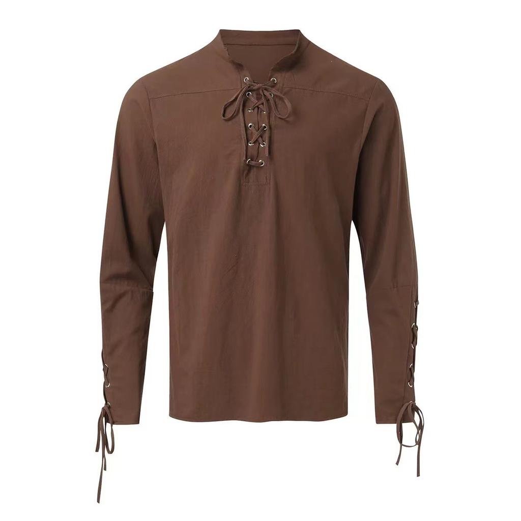 Men's Medieval Viking Shirt Renaissance Shirt Pirate Men's Long-Sleeved Halloween Cosplay Costume, Daily Casual Shirt