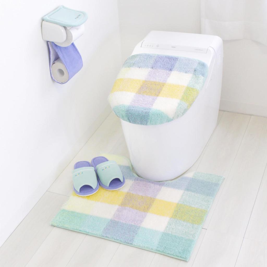 OKA Palette Toilet Mat, Approximately 55cm x 60cm, Green (Non-Slip, Washable, Zipper Pattern)