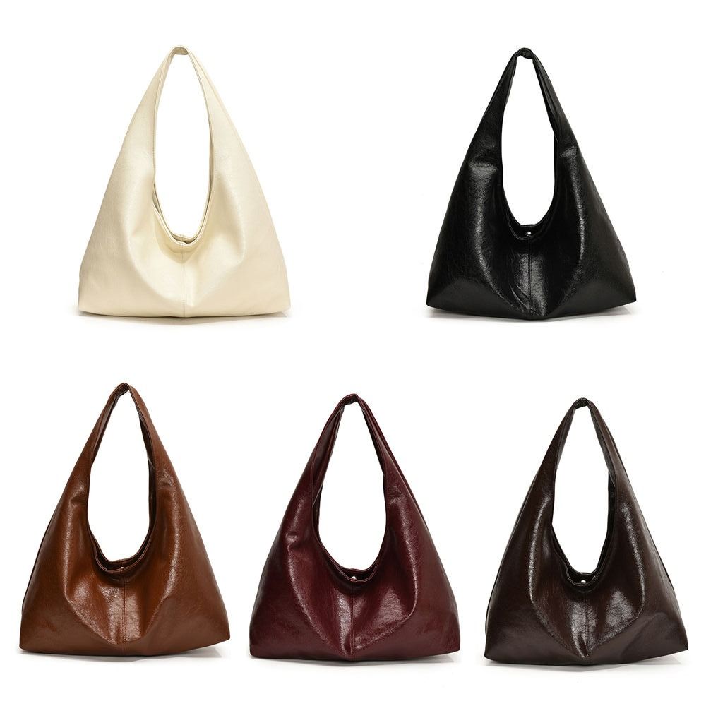 Solid Color Retro PU Tote Bag Tote Bag Underarm Packs Sweet Large Capacity Handbag  Office Worker