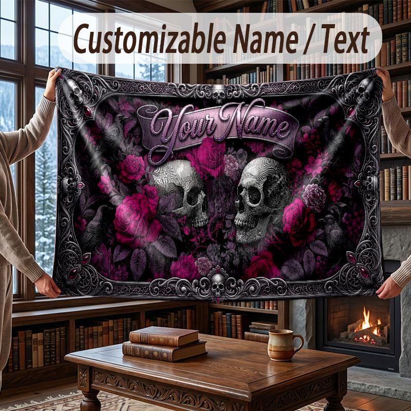 Floral Garden Theme Throw Blanket Custom Name Text Personalized Blanket Soft Cozy Blanket for Home Sofa Bed