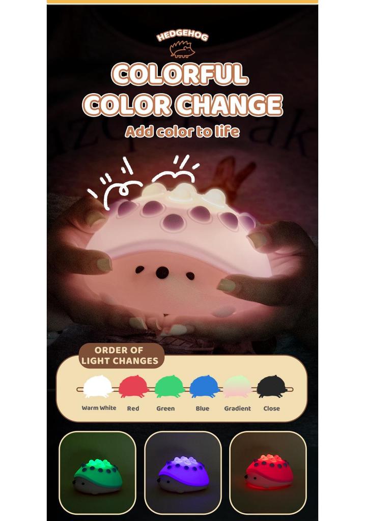 Little Hedgehog Rechargeable Color-Changing Silicone Night Light