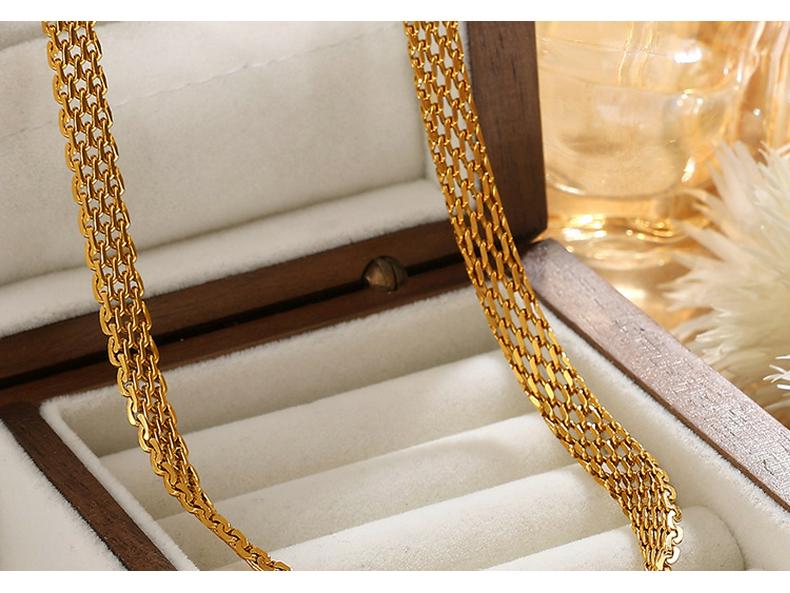 European & American Woven Mesh Stainless Steel Necklace & Bracelet Set – Simple Hollow-out Design