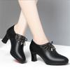 Fashion Deep Mouth Block Heels Platform Shoes Women Pumps 2025 Pointed Toe Ladies Leather Shoes Woman High Heel Office Shoes Black