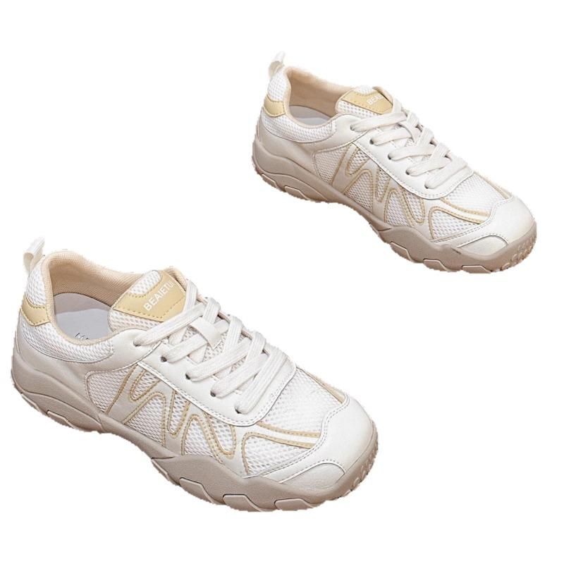 Mesh breathable thick bottom women's summer new leather color matching feet small sports and leisure