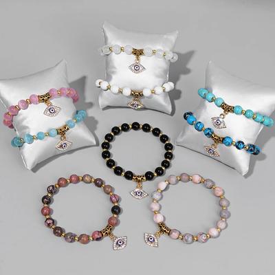 Fashion Evil Eye Natural Stone Beaded Bracelet for Women Men Amulet Protection Jewelry Yoga Spiritual Friendship Gifts