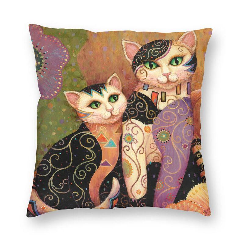 Lovely Cartoon Klimt Style Cat Kitten Throw Pillow Cover Home Decor Square Gold Animal Art Cushion Cover 45X45Cm For Living Room
