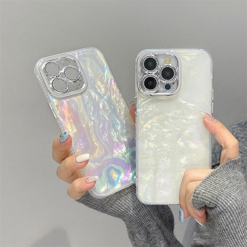 Luxury Glitzy Laser Rainbow with Lens Film Protection Case for iPhone 15 Pro Max 14 Plus 13 12 11 Pro All-Inclusive Fall Protection Cover