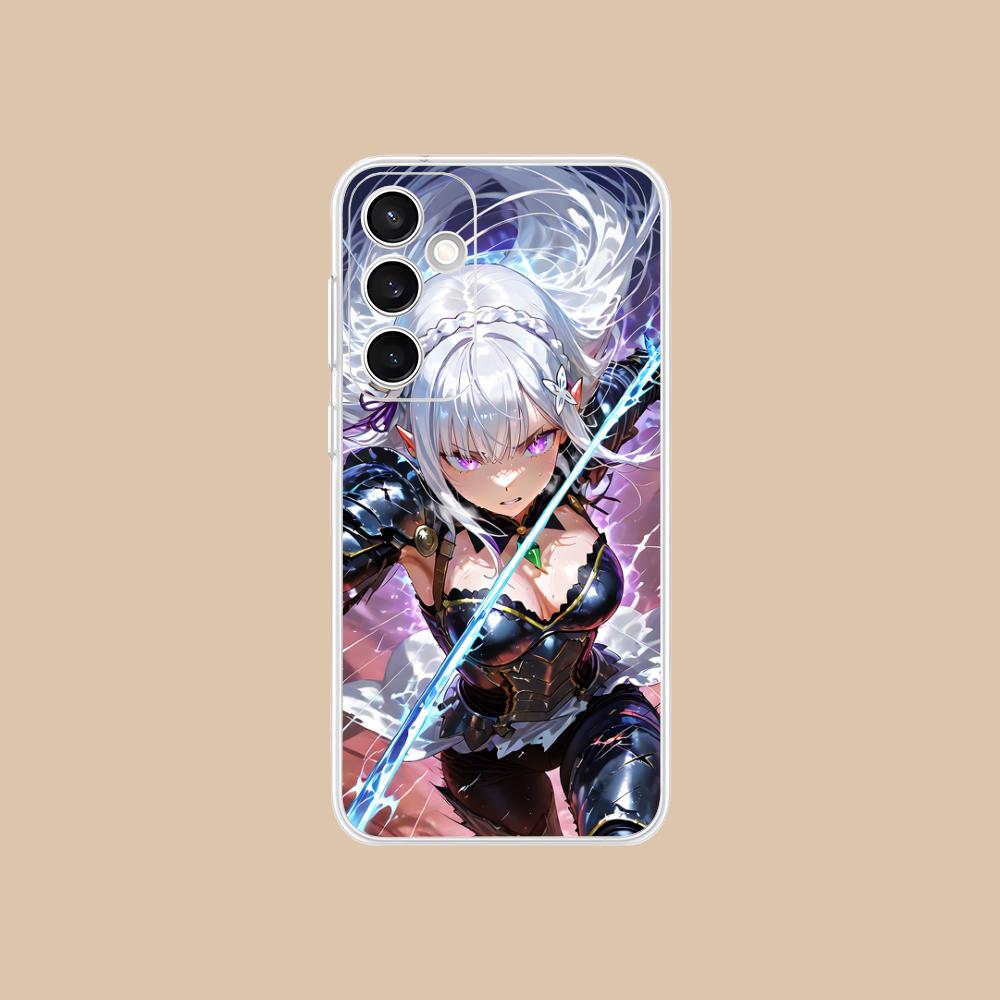 ReZero Emilia Waifu Mobile Phone Case for Samsung Galaxy S25 S24 S23 S22 S21Plus FE Ultra Clear Colorful Cover Pretty Luxury