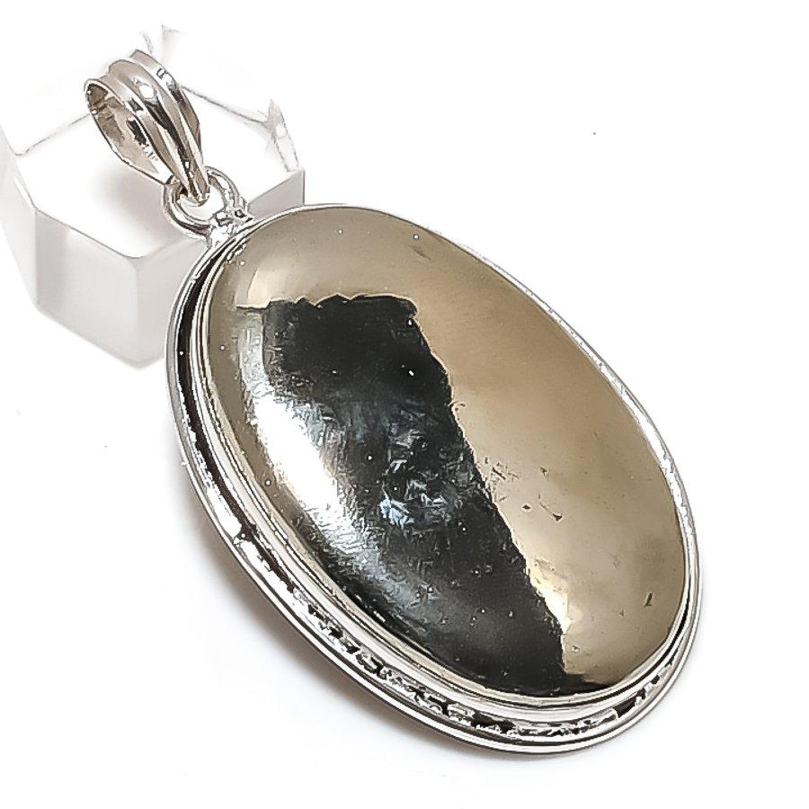 Pyrite Agate Gemstone Handmade 925 Sterling Silver Jewelry Pendant 2.36" M7N37