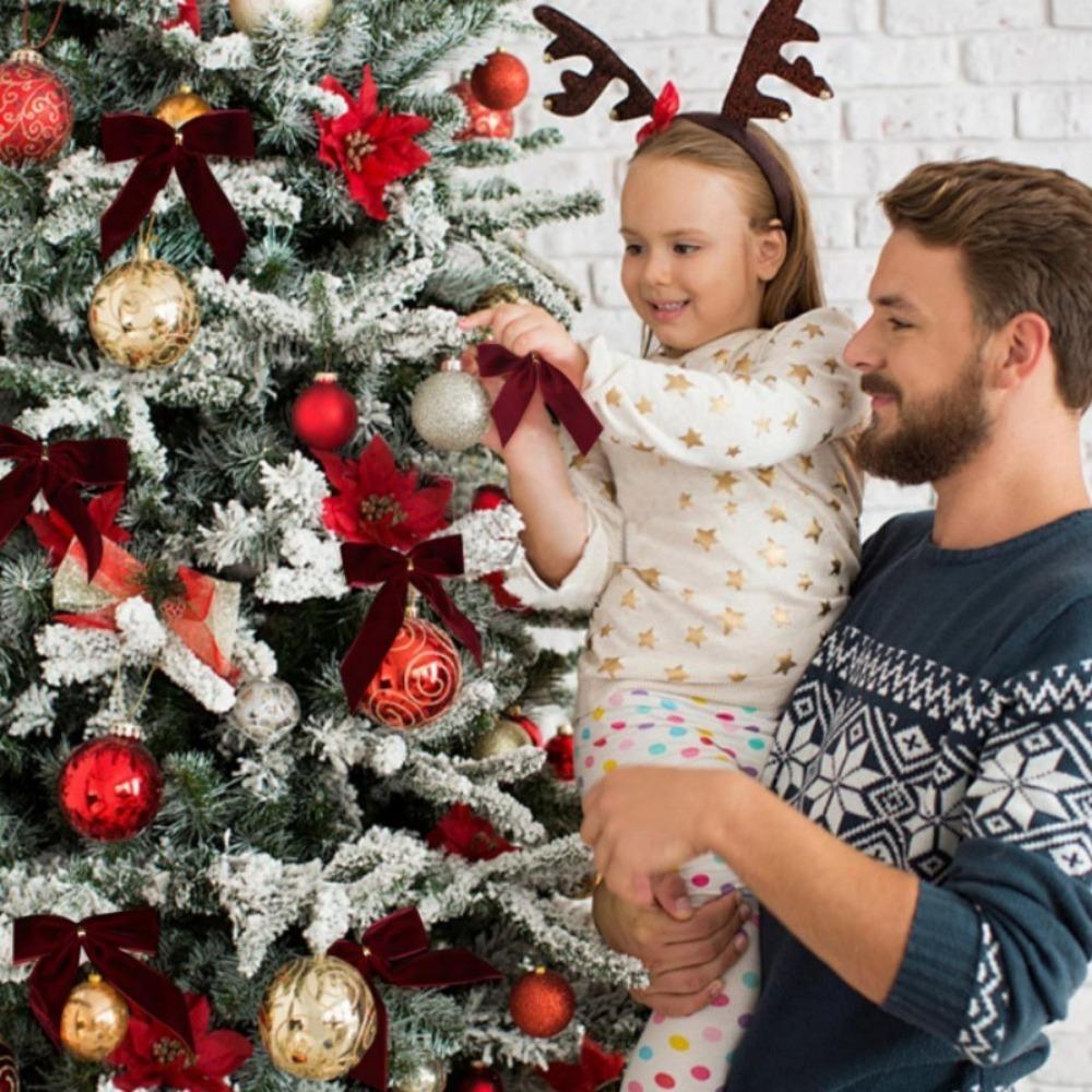 24PCS with Cable Tie Christmas Tree Bows Small Garland Ornament Red Velvet Christmas Bows  Wreath