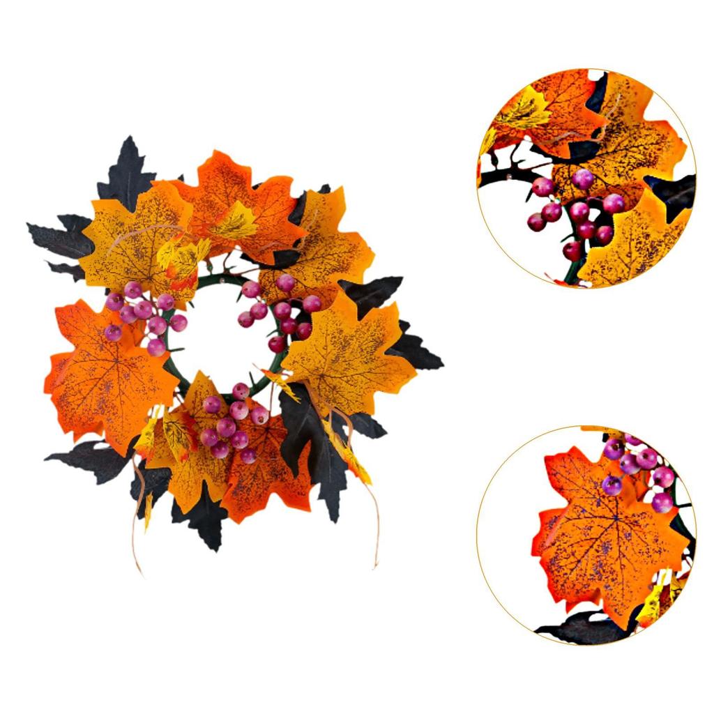 Halloween Candle Ring Wreath Maple Leaf Candle Holder Autumn Candle Rings for Tabletop Living Room Party Thanksgiving Home