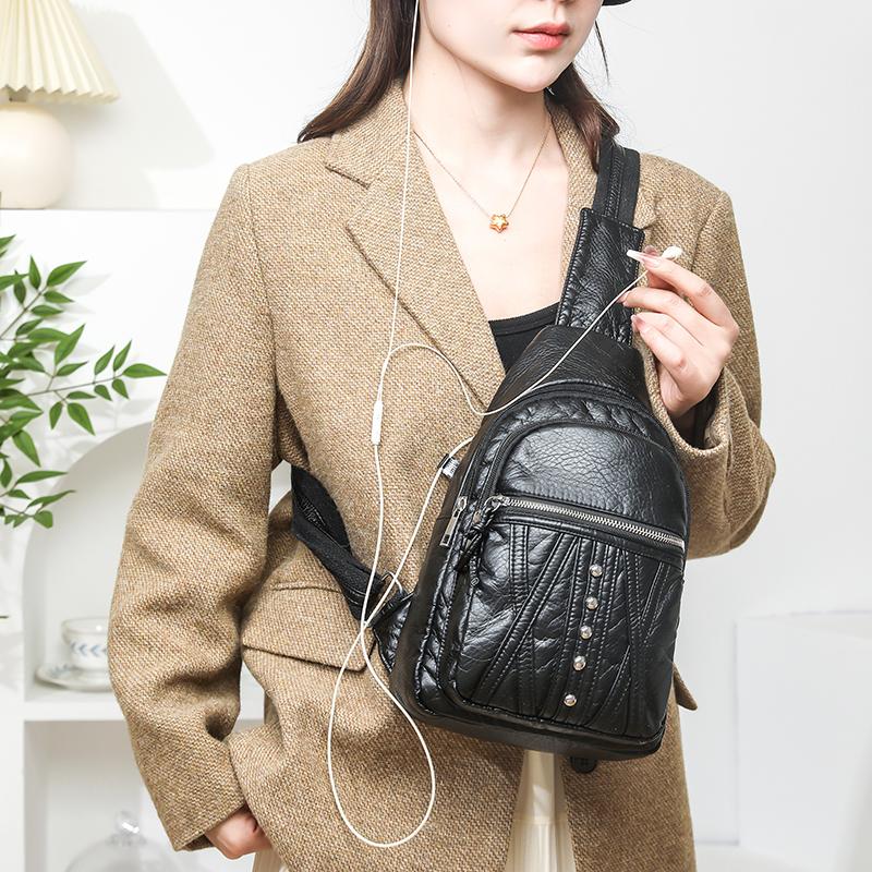 Women's Shoulder Bag PU Chest Bag Lightweight Travel Crossbody Bag