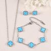 Conjunto de Brincos, Pulseira e Colar de Trevo 3 Peças Acessórios de Moda Coloridos de Luxo Leve