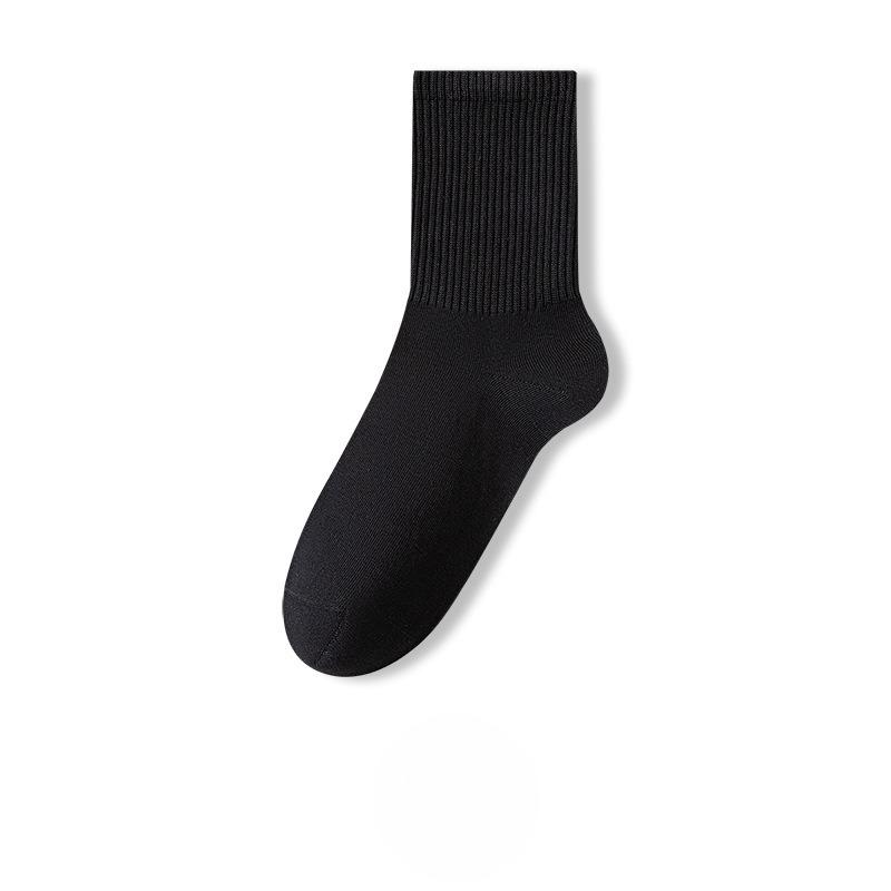 Male Spring and Autumn Pure Cotton Pure Color Antibacterial Sweat Absorbent Tube Cotton Socks