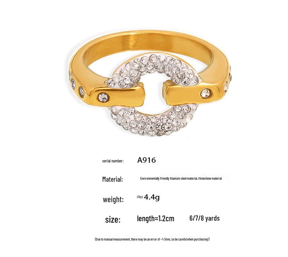 18k vergoldeter japanischer Schriftzeichen Strassring, Nischen-Cold-Style, Titanstahl für Damen