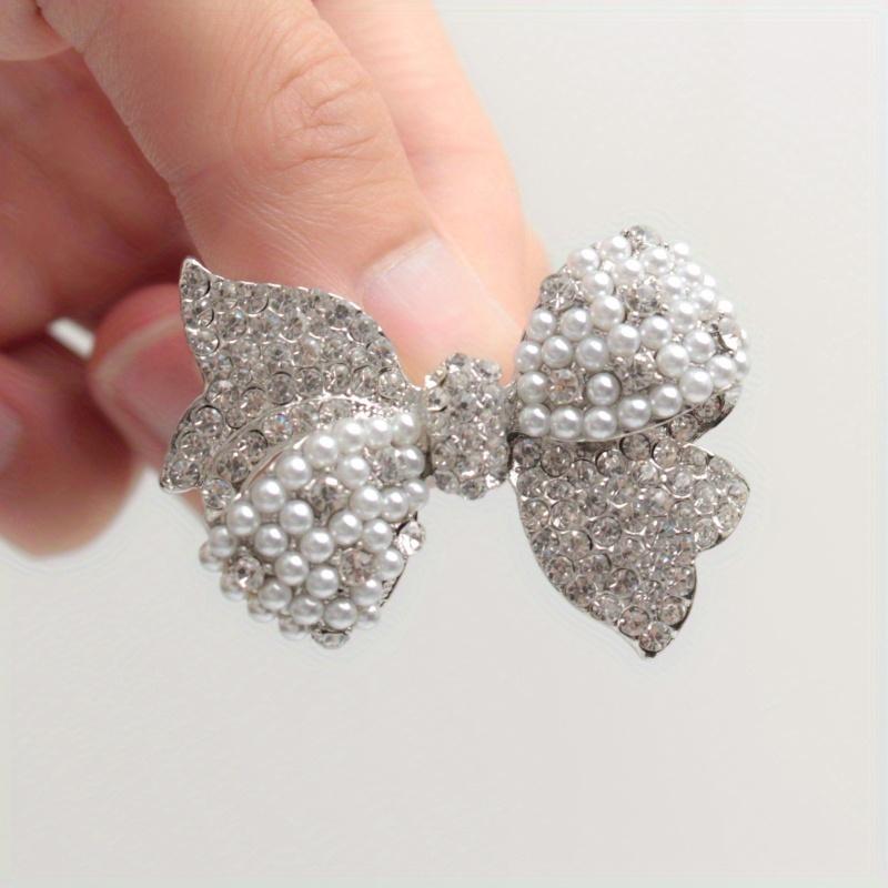 Creative Ladies Luxury Sparkly Boutique Bow Brooch Rhinestone Pearl Decorated Bow Badge Ladies Party Banquet