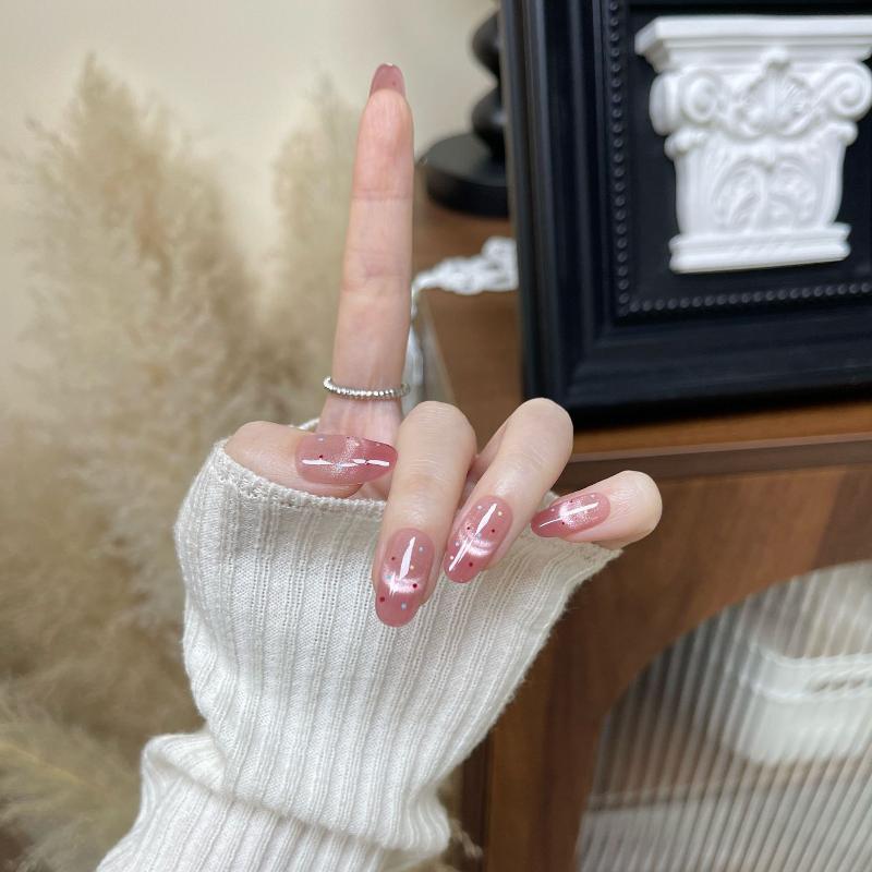 Glue-Free Short False Nails 10/30Pcs Square Oval Design Reusable Fake Nail Tips for Girls DIY Nail Art Decoration