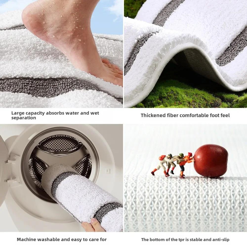 Luxusní vločkovaná koupelnová předložka - Obdélníková/Oválná protiskluzová koupelnová rohožka, Hrubý supervláknový absorpční koberec pro moderní domácí dekor
