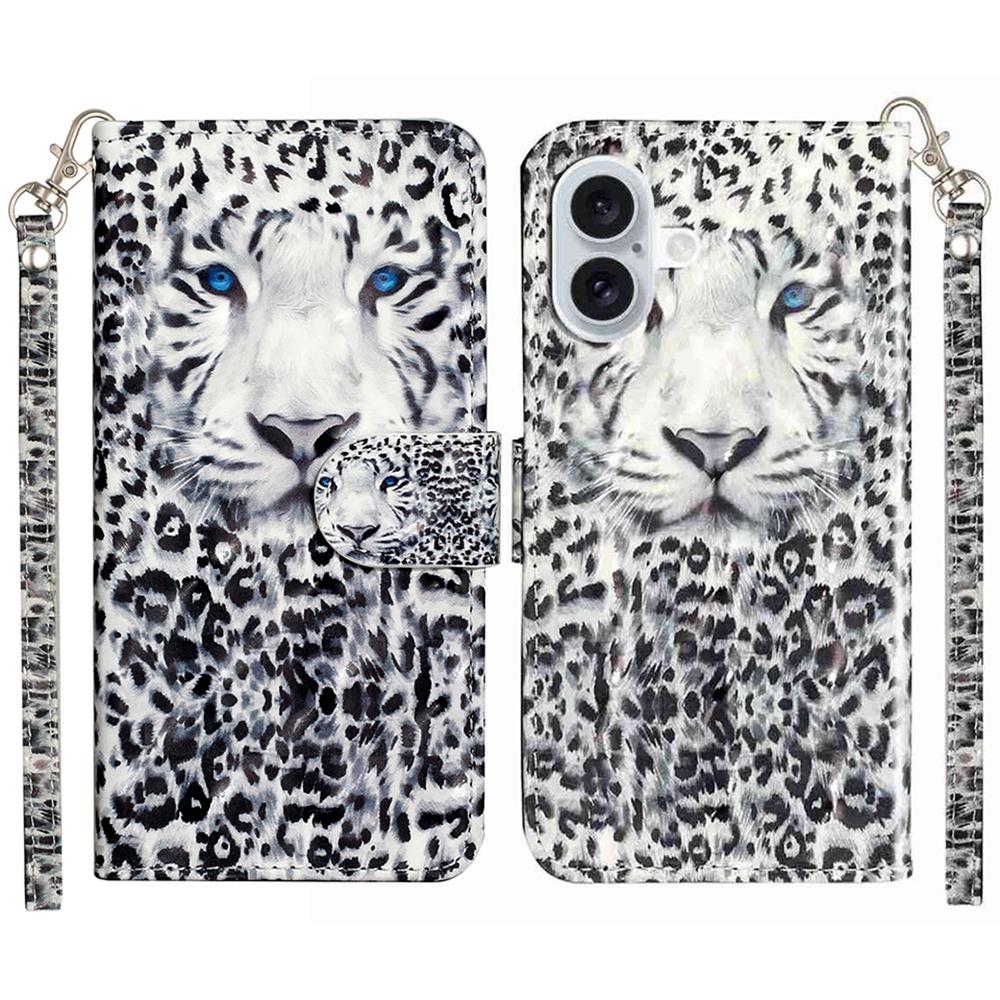 

Для iPhone 17 Чехол-кошелек Кожаный чехол для телефона с 3D-печатью и ремешком Leopard