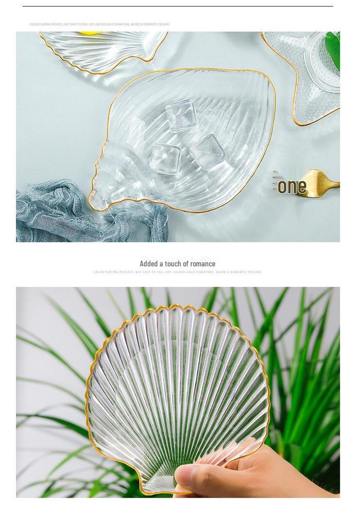 Ocean Series Gold Rimmed Seashell Glass Plate for Snacks & Desserts