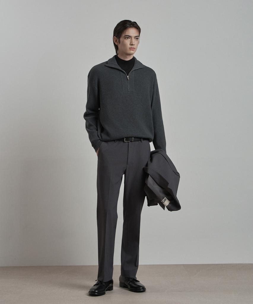 WORK ON BODY OFF Ruga Semi-Overfit Half Zip-Up Knit [Charcoal]