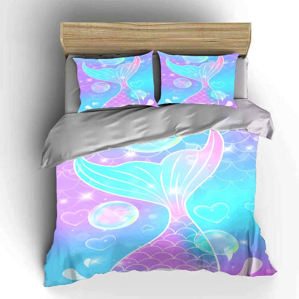 Set Copripiumino Coda di Sirena Gradiente Pastello Cuore a Bolle Kawaii per Ragazze Include 1 Copripiumino e 2 Federe Regalo