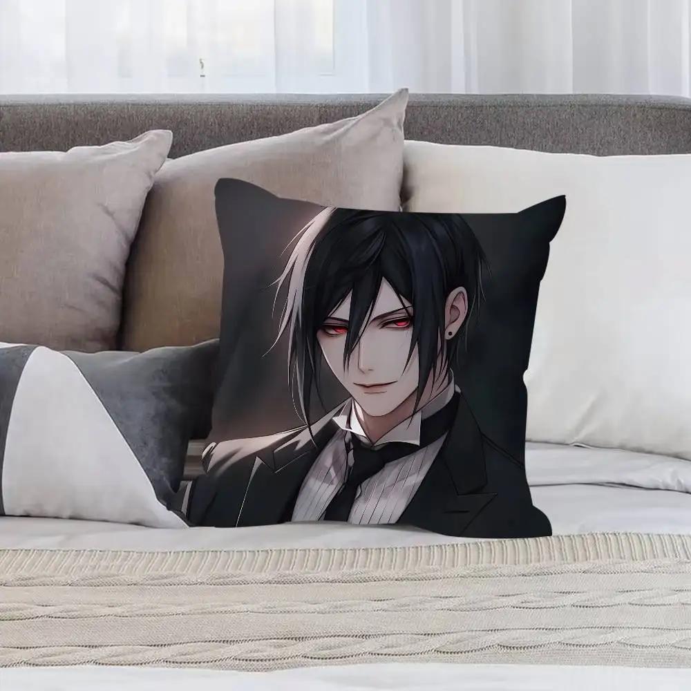 Manga B-Black B-Butler Pillow Case  Anti-dustmite Pillowcase Invisible Zipper Silky Short Plush Sofa Cushion Cover