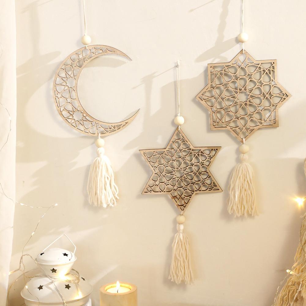 Hollowed-out Ramadan Hanging Ornaments Handmade with Tassels Eid Mubarak Muslim Decor Traditional